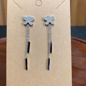Silver tone butterfly dangle earrings